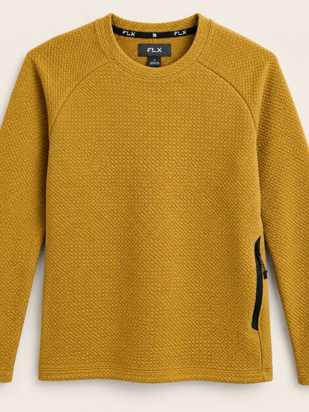 FLX Men’s S Mustard Textured Crewneck Pullover Side Zip Athleisure